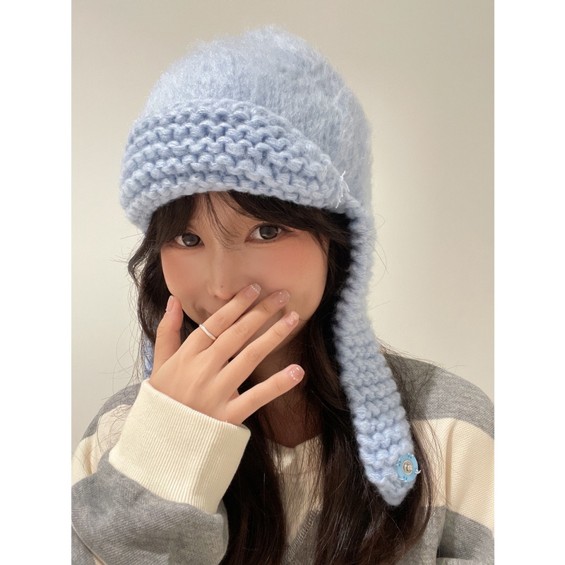 Mũ Len Dệt Kim Thủ Công Bảo Vệ Tai Phong Cách Retro Mùa Thu Đông Dành Cho Nữ