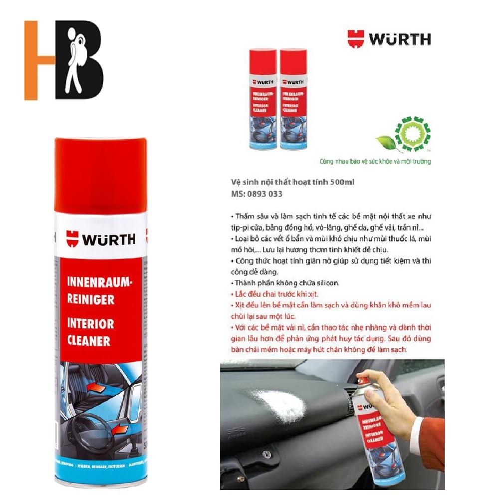 Vệ Sinh Nội Thất Hoạt Tính Wurth Interior Cleaner 500ml | HIBUCENTER