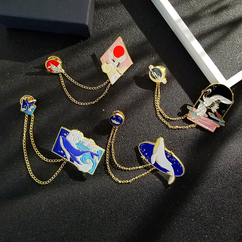 Ghim cài QIHE JEWELRY họa tiết mặt trời mây ngôi sao cá voi hoạt hình bằng kim loại dành cho gắn trang trí balo