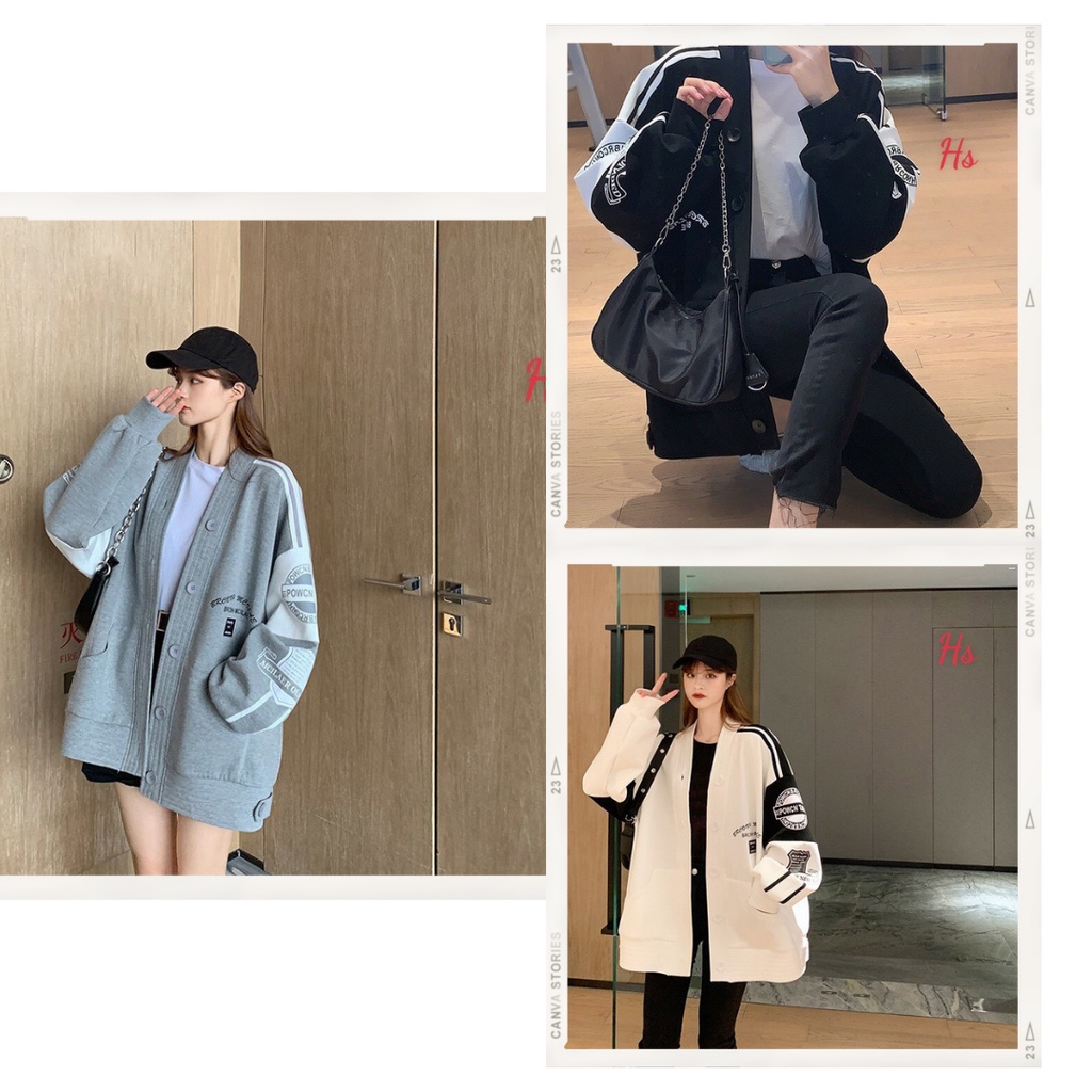 Áo khoác nỉ form rộng áo khoác cardigan nữ logo BRCON HANY CLOTHINGS G044 màu trắng/xám/đen | BigBuy360 - bigbuy360.vn