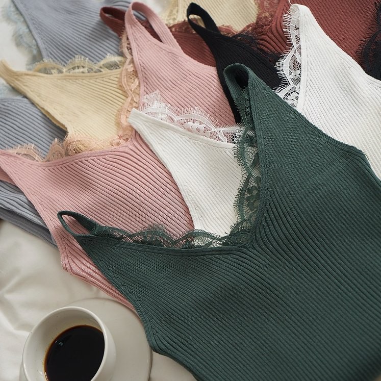 Áo hai dây len tăm phối ren siêu xinh | BigBuy360 - bigbuy360.vn