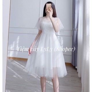 V08 váy đầm trắng xoè dự tiệc, dạ hội kỷ yếu prom,đầm thiết kế dự tiệc cưới