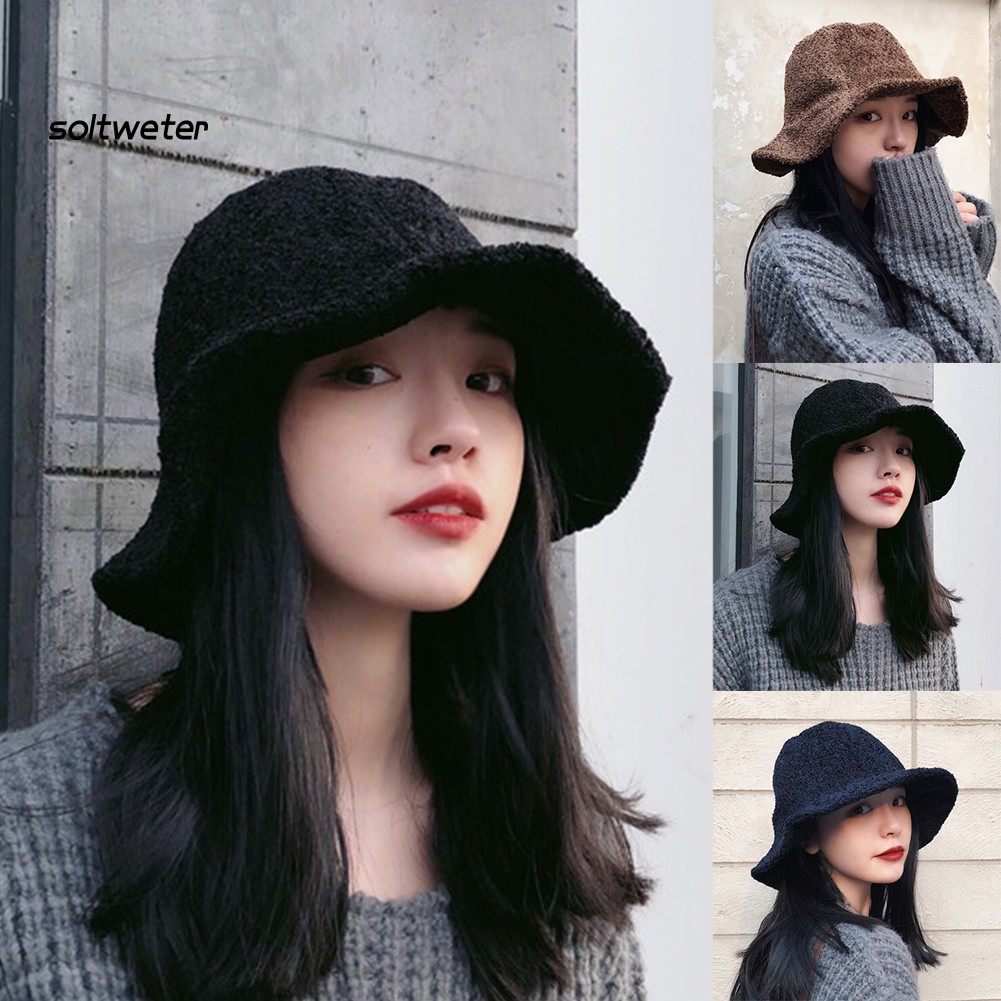 Mũ Len Rộng Vành Màu Trơn Thời Trang Cho Nữ