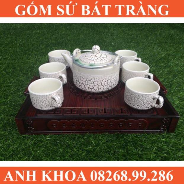 Bộ tách trà men rạn trắng in logo Bát Tràng - Gốm sứ Bát Tràng Anh Khoa