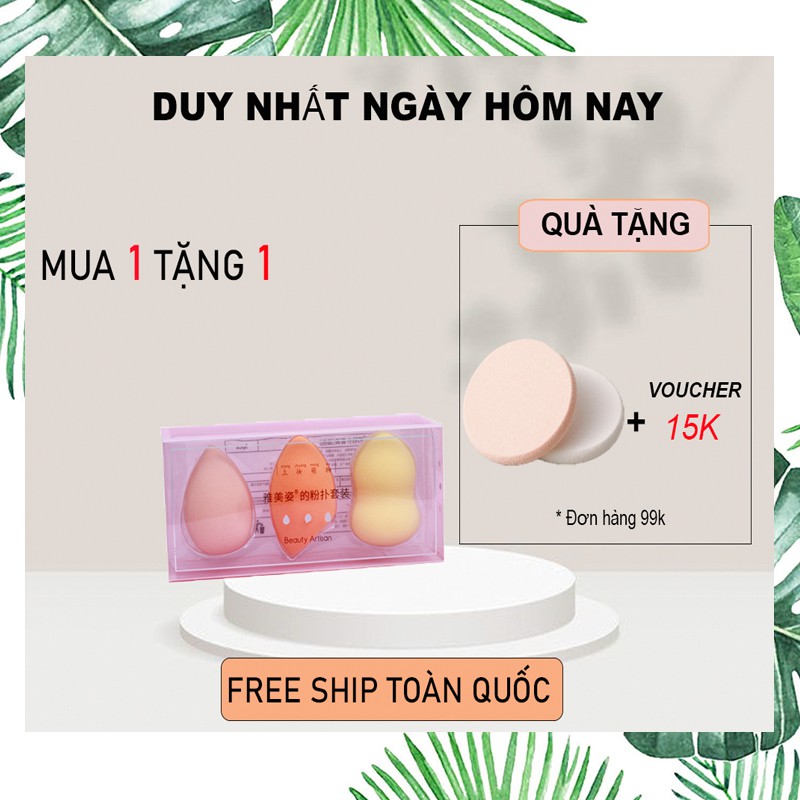 (Tặng bông mút tròn cao cấp) BÔNG MÚT TRANG ĐIỂM 1 HỘP 3 CÁI OVAT,HỒ LÔ,GIỌT NƯỚC SIÊU MỀM MỊN