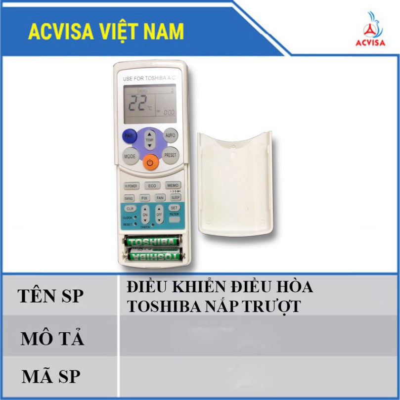 (REMOTE) ĐIỀU KHIỂN ĐIỀU HÒA TOSHIBA NẮP TRƯỢT