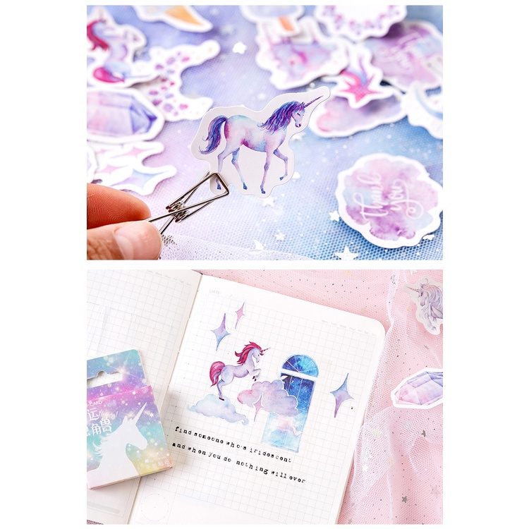 Set 46 Tờ Hình Dán Kỳ Lân May Mắn Trang Trí Sổ Tay DIY