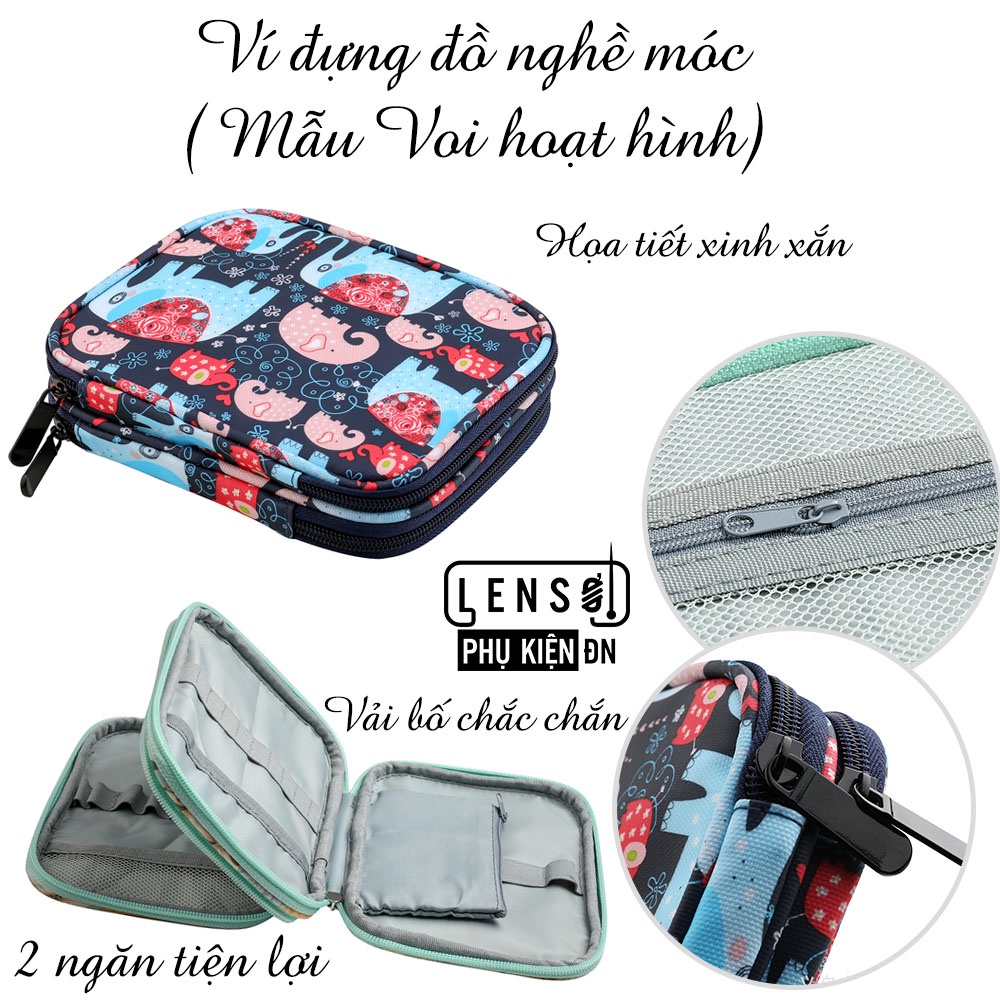 Ví đựng đồ nghề móc chia ngăn gọn gàng, vải bố dày dặn, họa tiết xinh xắn - Len sợi phụ kiện Đà Nẵng