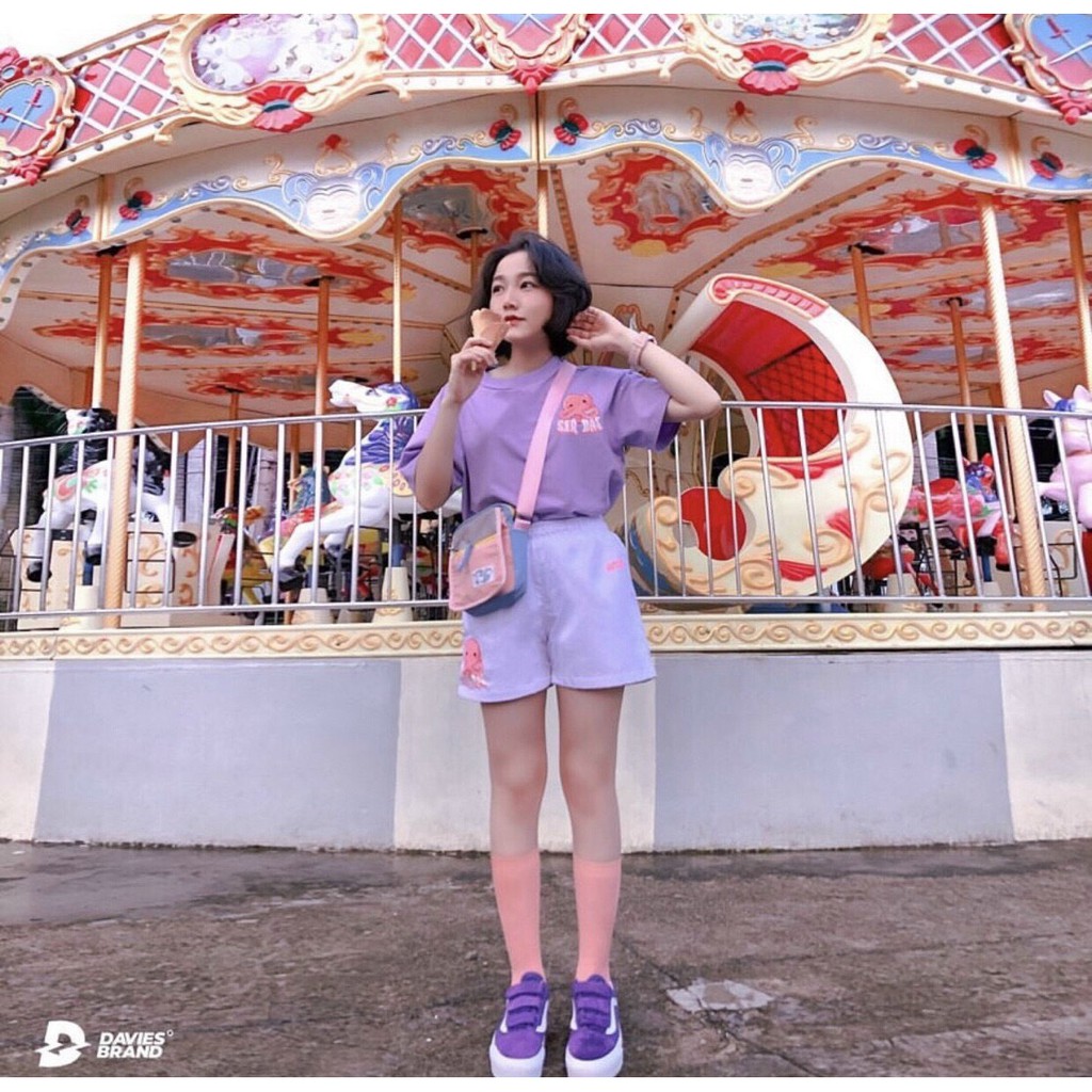 Áo thun in tay lỡ form rộng dáng IN HÌNH BẠCH TUỘC TÍM Unisex - Ulzzang mặc cặp, nhóm, lớp