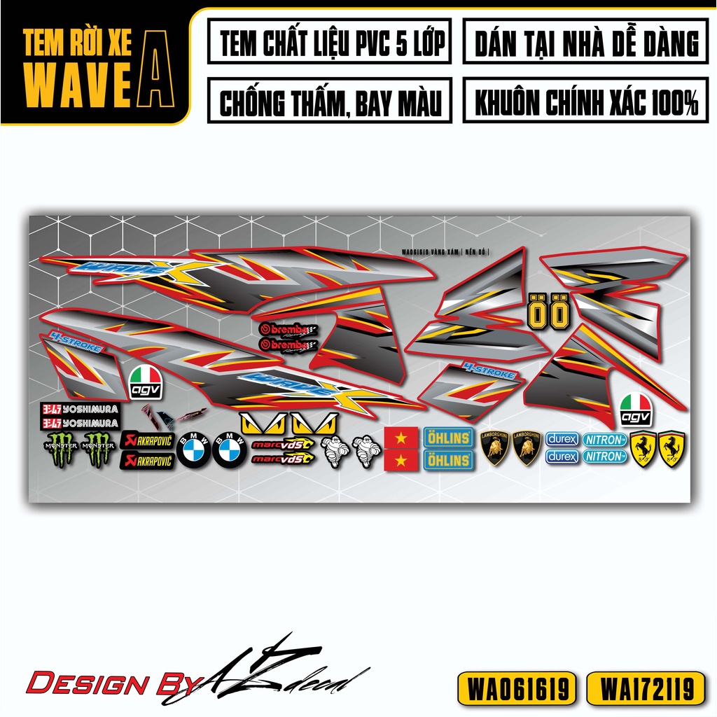 Tem Rời Dán Xe Wave A 110 100 Mẫu Chữ X Cách Điệu | WA19 | Decal Chế Dán Xe Wave A Các Màu Đen, Trắng, Đỏ, ....