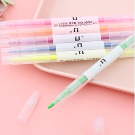 Pennie Set 6 bút dạ quang hai đầu dùng để đánh dấu ghi nhớ bài nhiều màu cho học sinh
