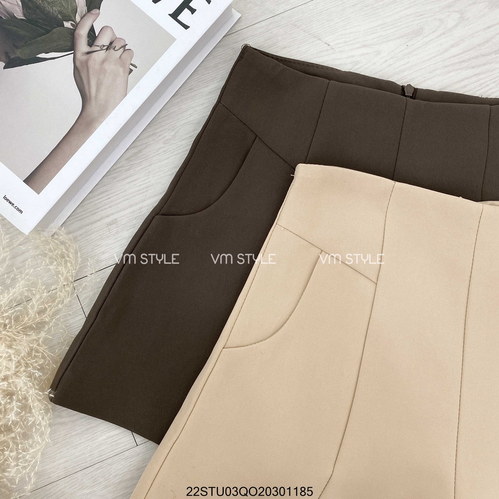 Quần short nữ VMSTYLE gấp li túi kiểu cạp cao ống rộng thời trang phối khóa kéo-9960- STU00038