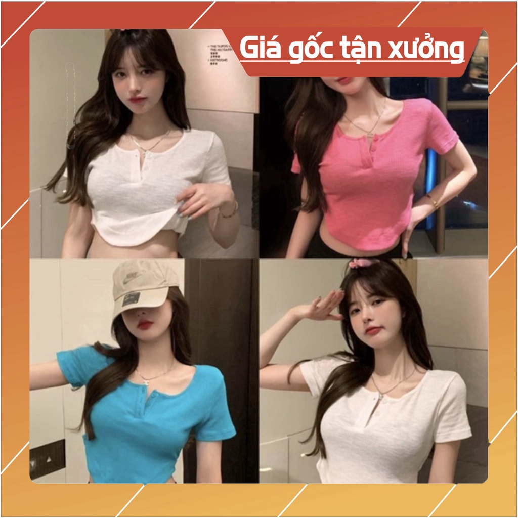 Áo Thun Body Nữ Áo Đuôi Tôm Body Khuy Ngực Có 4 Màu : Đen Trắng Hồng Xanh Mặc Đi Chơi Siêu Xinh Tiểu Thư