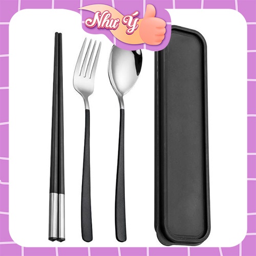 Bộ Đũa Nĩa Thìa Inox 304 Cá Nhân Cơm Trưa Văn Phòng Dã Ngoại Phủ Bóng Sang Trọng