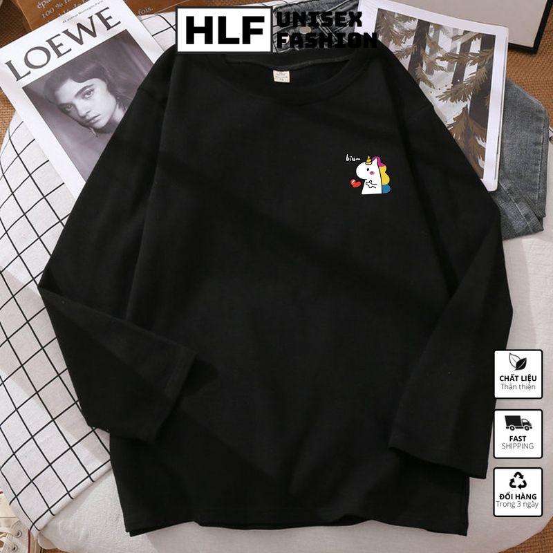Áo thun dài tay form xuông rộng con kì lân Biu, áo tay dài nam nữ HLFashion