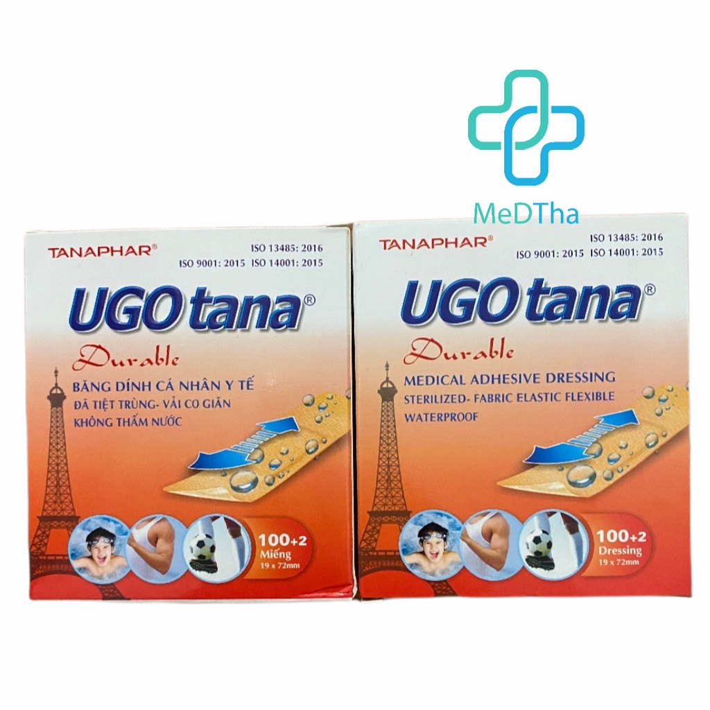 UGO tana - Băng cá nhân, băng gâu Y tế, băng vết thương chất liệu vải độ dính cao 30, 102 miếng [Chính hãng]