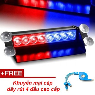 Bộ đèn led Police báo động xanh đỏ tặng sạc rút 4 đầu