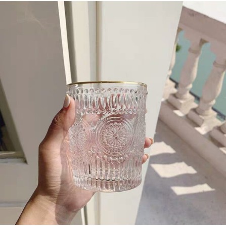 Bộ 6 cốc thủy tinh chịu nhiệt, họa tiết nổi, viền vàng | BigBuy360 - bigbuy360.vn