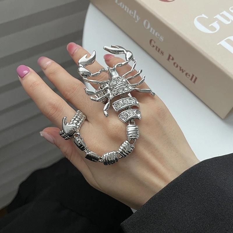 Nhẫn Hình Bọ Cạp Đính Đá Zircon Có Thể Điều Chỉnh Kích Cỡ Phong Cách Gothic Punk Cho Nam Và Nữ