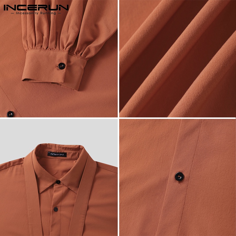 Áo sơ mi INCERUN tay dài phồng dáng rộng phối ruy băng phong cách xuân thu cho nam