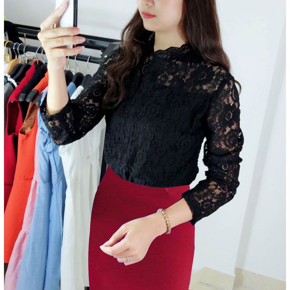 Áo sơ mi ren nữ màu đen