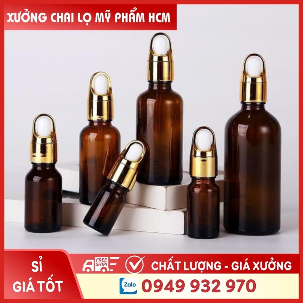 Lọ Chiết Serum ️ Lọ Chiết Mỹ Phẩm Thủy Tinh Nắp Bóp Quai Xách  Nhỏ Giọt Khoen Vàng 5ML/10ML Dùng Đựng Tinh Dầu, Serum