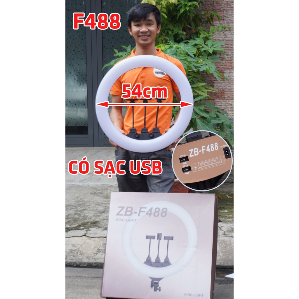 ĐÈN LIVESTREAM 55CM-80W ZB-F488 loại xịn 3 kẹp điện thoại+remote quay tiktok-bigo, makeup