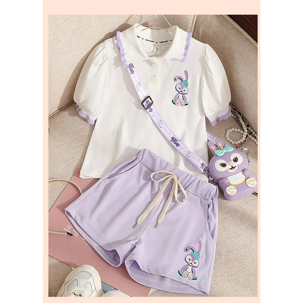 Bộ đồ AMILA gồm áo thun tay ngắn và quần ngắn phong cách Hàn Quốc dễ thương thời trang mùa hè cho bé gái