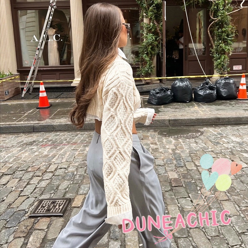 DUNEA Áo sweater dệt kim tay dài dáng rộng màu trơn thời trang dành cho nữ