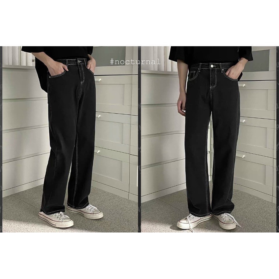 Quần Jean Trơn Denim Contrast Loose Fit Nocturnal Nam Nữ Cặp Đôi Unisex Phong Cách Dạo Phố Sài Gòn Ulzzang 2021