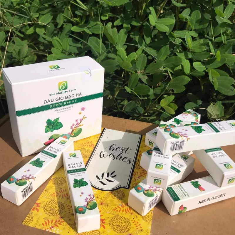 Dầu Gió Bạc Hà Thiên Nhiên The Moshav Farm -Thơm Mát Thông Mũi Xua Côn Trùng-Hộp 10 chai x 5ml