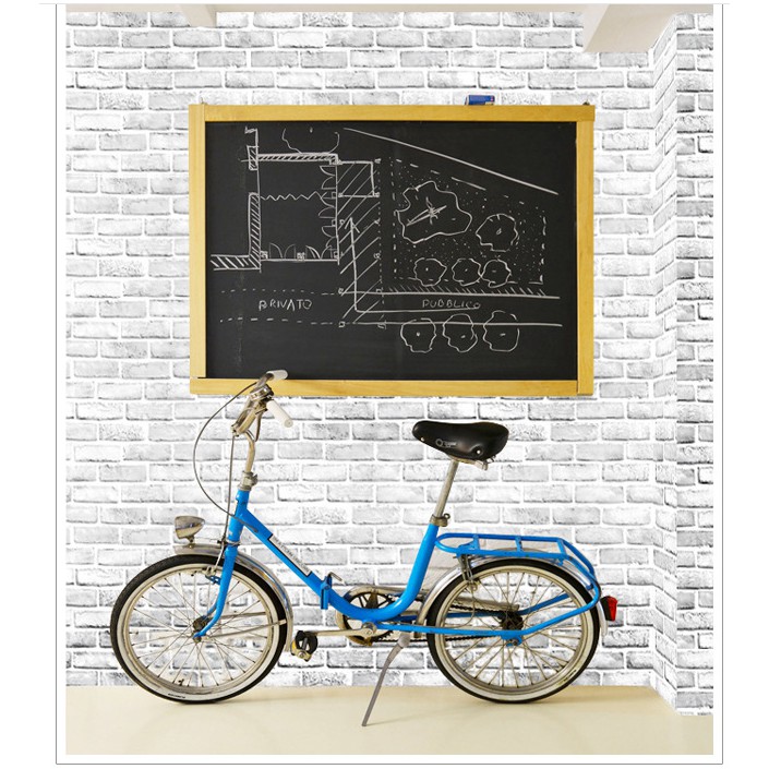 Decal giấy dán tường giả gạch xám khói khổ 45cm keo sẵn