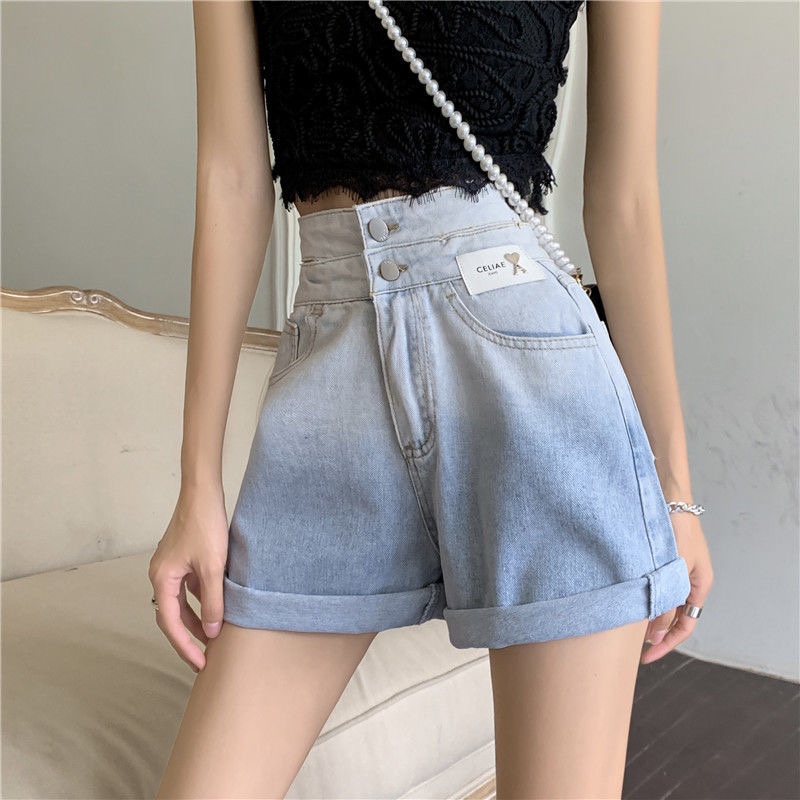 Quần Short Denim Lưng Cao Dáng Rộng Phong Cách Hàn Quốc Thời Trang Mùa Hè Cho Nữ