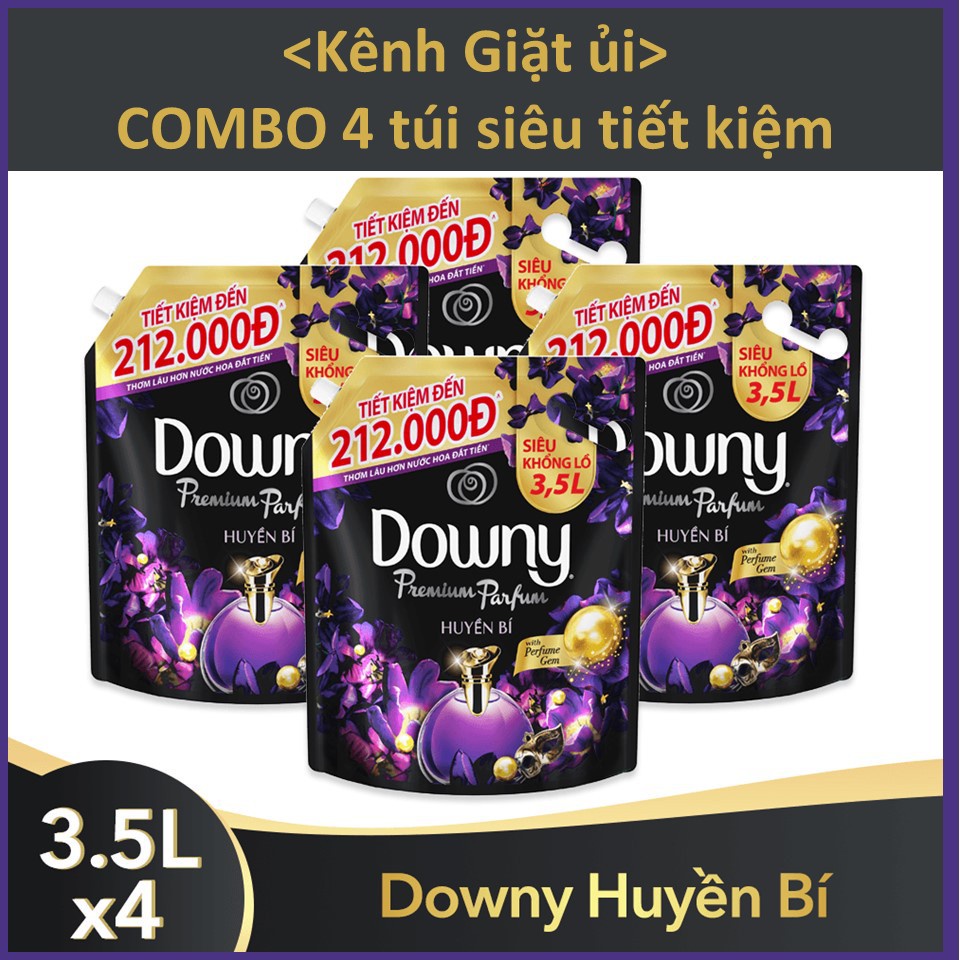 [Nguyên thùng] Combo 4 túi Nước xả vải Downy Huyền bí (Đen) túi 3.5L X4