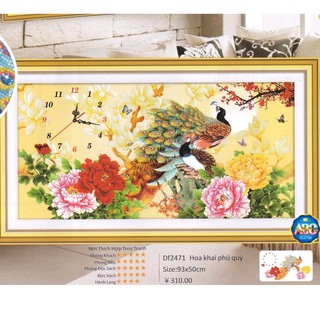 Tranh Đính Đá Đồng Hồ Đôi Công DF2471-93x50cm (Chưa Đính)