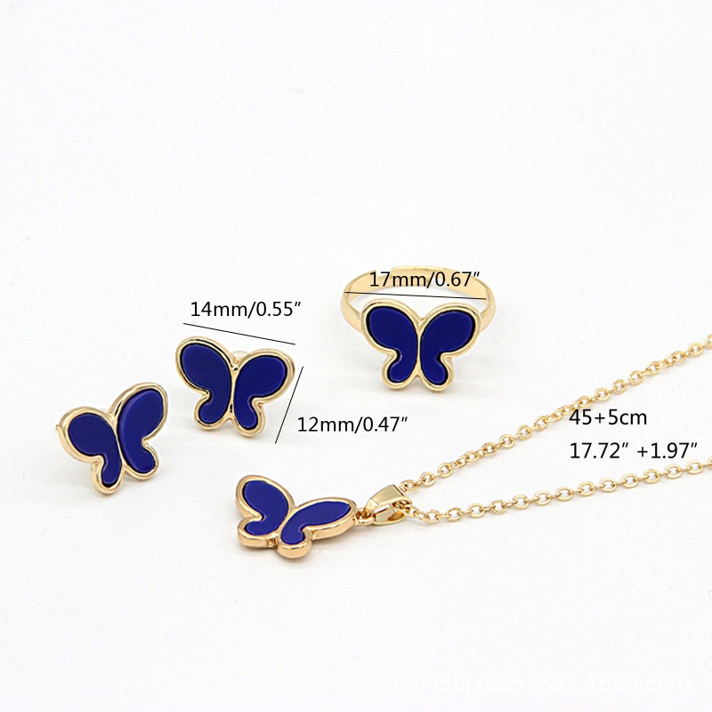 Bộ 3 Món Trang Sức Gồm Nhẫn / Bông Tai / Dây Chuyền Hình Bướm Cho Nữ