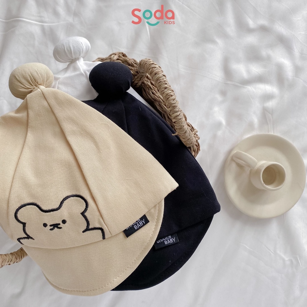 Mũ lưỡi mềm thêu gấu chóp tròn dành cho bé trai và bé gái 9m-2y