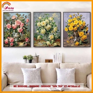 Tranh tự tô màu theo số sơn dầu số hoá Tranhsohoavn Tranh lọ hoa sơn trà hoa hồng cổ điển sang trọng vintage