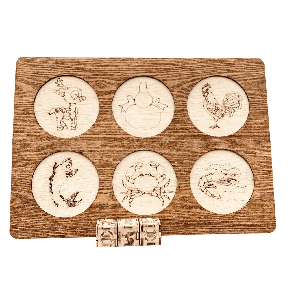 Đồ Chơi Board Game, Bộ Lắc Bầu Cua Tôm Cá Bằng Gỗ Hàng Việt Nam