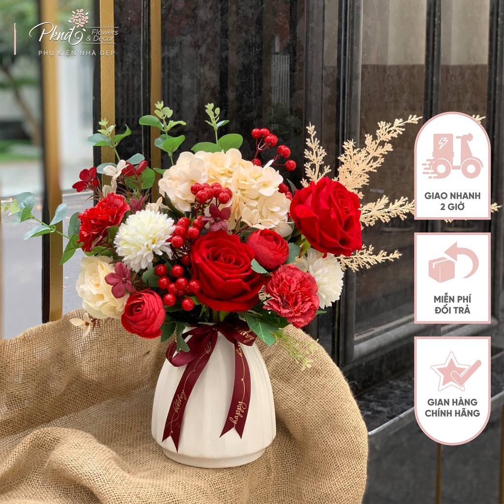 [Mã BMBAU50 giảm 7% đơn 99K] Bình hoa lụa decor trang trí phong cách hiện đại PKND FLOWERS &amp; DECOR