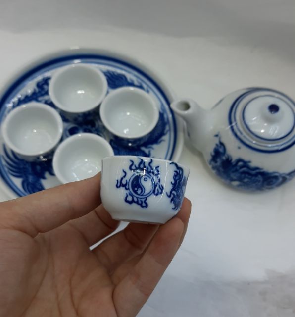 Bộ ấm chén ban thờ, bộ ấm chén pha trà men lam thờ cúng