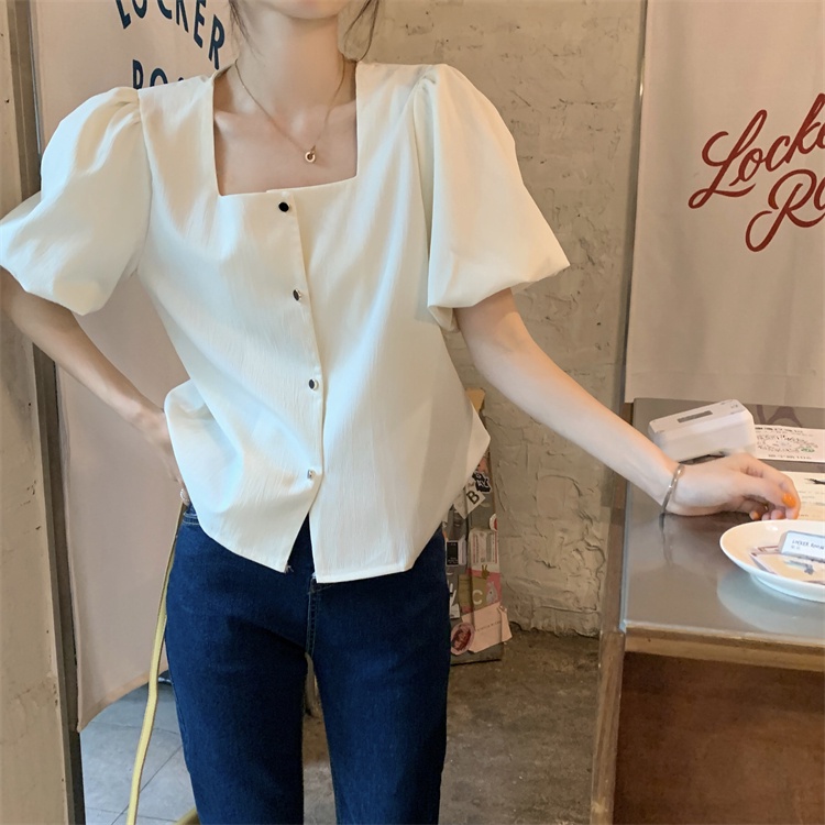 SUXI Áo Kiểu Cổ Vuông Tay Phồng Ngắn Thời Trang Mùa Hè Xinh Xắn Cho Nữ