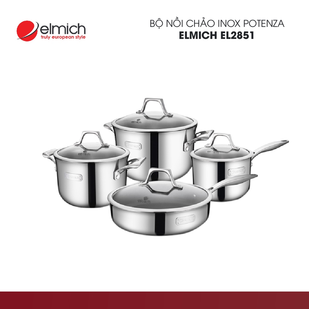 Bộ nồi chảo inox Elmich Potenza EL2851 | Hàng Chính Hãng | 2352851