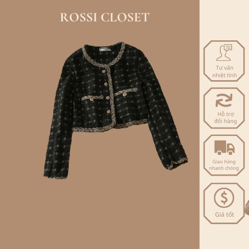 Áo khoác nữ croptop dạ tweed phong cách Hàn Quốc thu đông_hàng ORDER