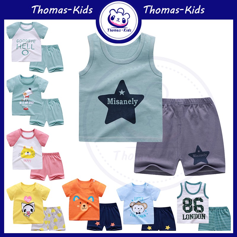 Bộ Quần Áo Cotton In Hình Hoạt Hình Xinh Xắn Cho Bé 1-5 Tuổi