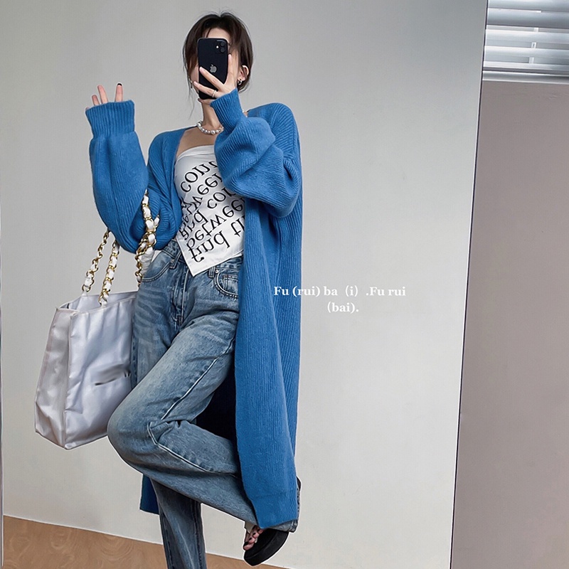 Áo khoác cardigan dệt kim dáng rộng màu trơn phong cách Hong Kong thời trang mùa thu cho nữ