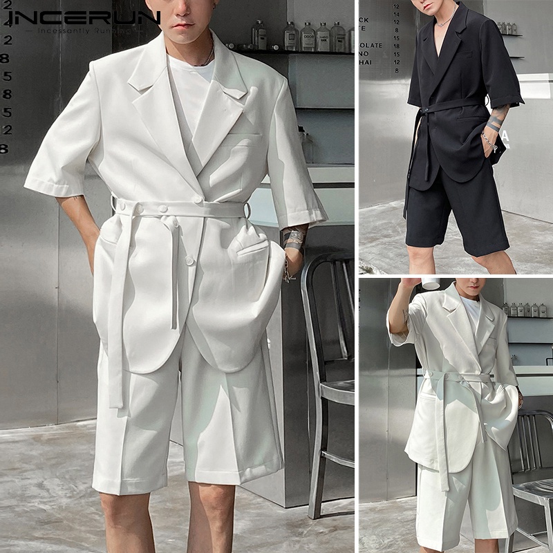 Set Áo Khoác Blazer Tay Lỡ + Quần Short INCERUN Màu Trơn Đơn Giản Thời Trang Cho Nam | BigBuy360 - bigbuy360.vn