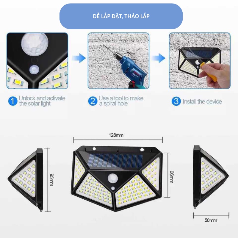 Đèn led cảm ứng tự động năng lượng mặt trời 3 chế độ siêu sáng chống nước MIIBOOSHI D5.037