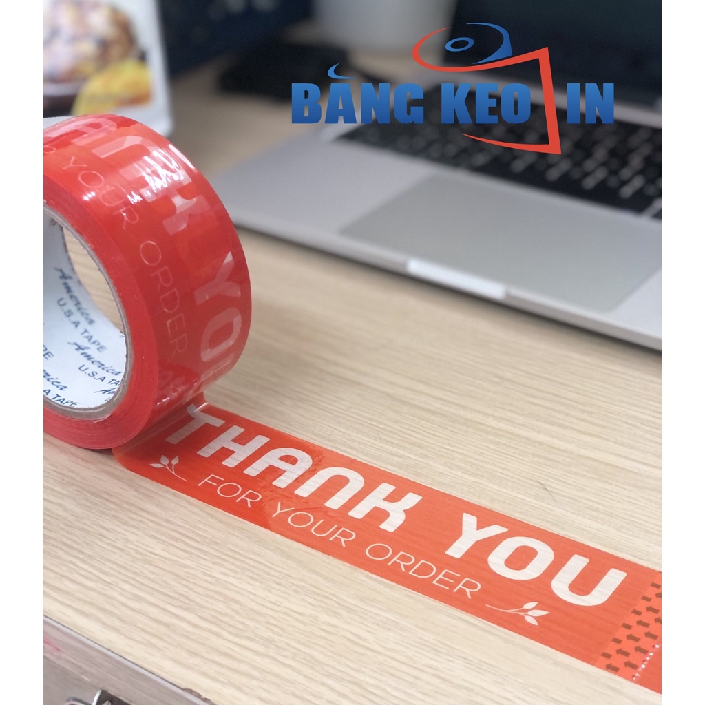 Cuộn băng keo in chữ THANK YOU màu cam 48mm