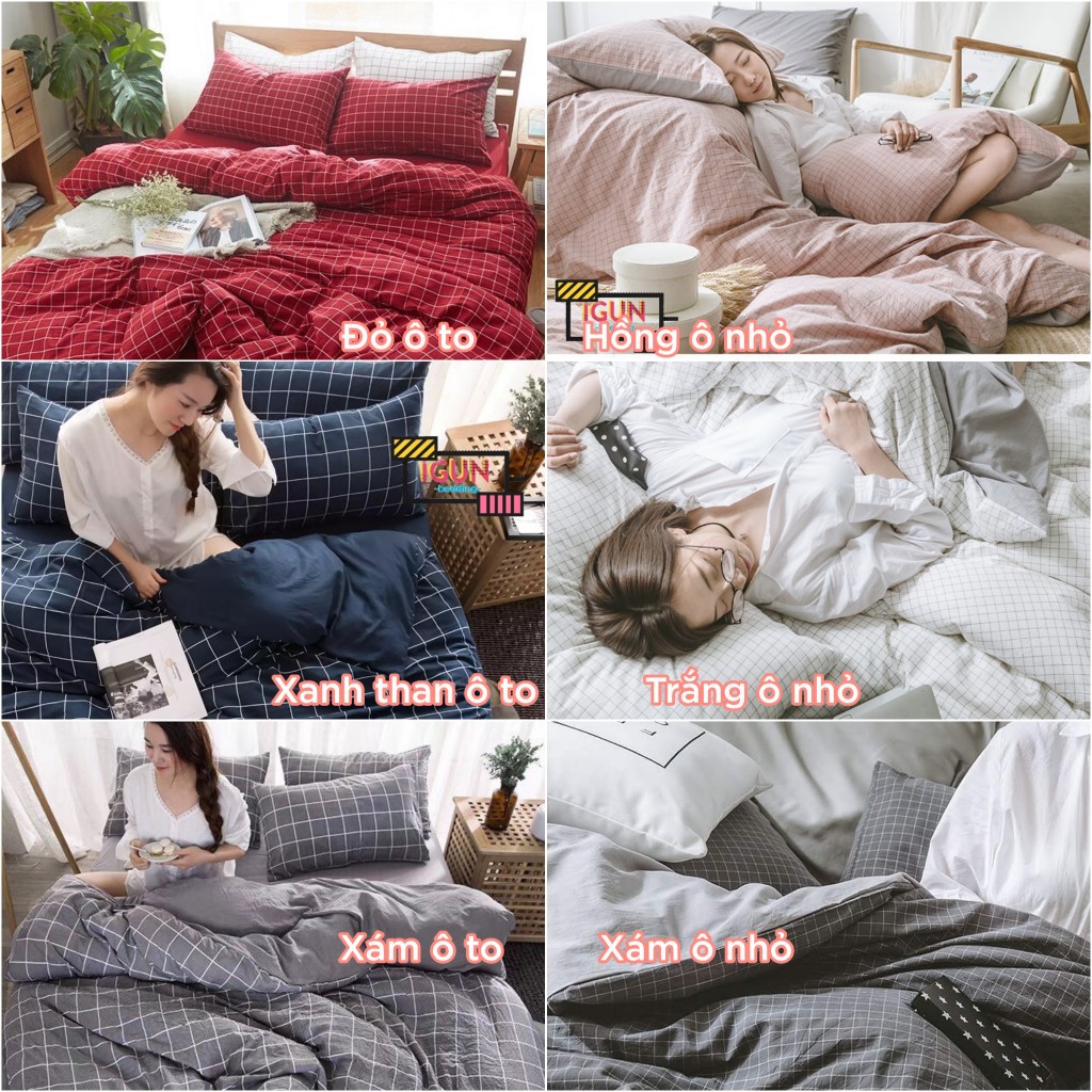 Bộ Chăn Ga Gối COTTON ĐŨI Kẻ Caro (nhiều mẫu) 4 món họa tiết Hàn Quốc | BigBuy360 - bigbuy360.vn